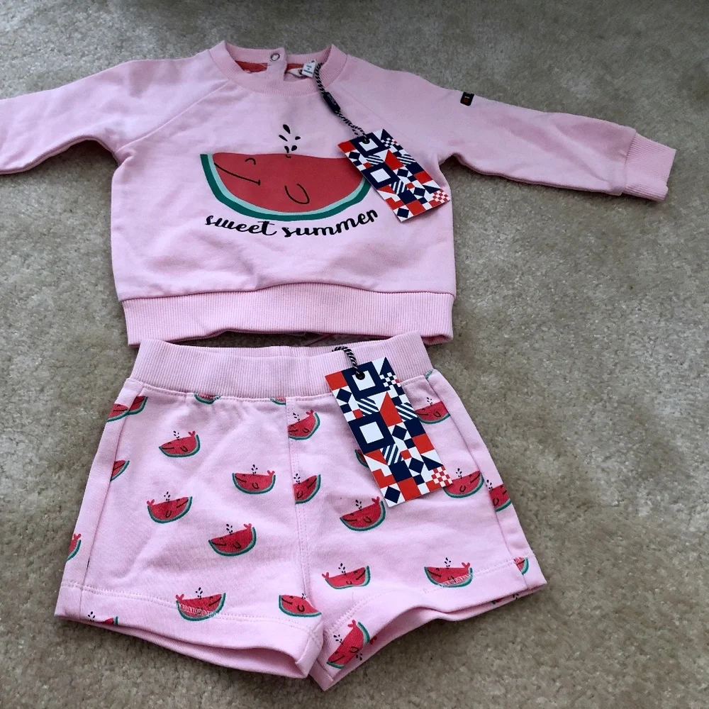 New Watermelon Baby Sweatsuit set SZ 12 mos.‎